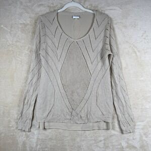 SIONI Women's Beige Boho Knit Sweater Lace Up Back Sheer  M